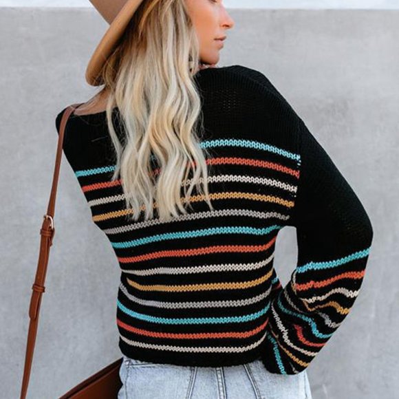 Rainbow Striped Black Sweater - Picture 5 of 8